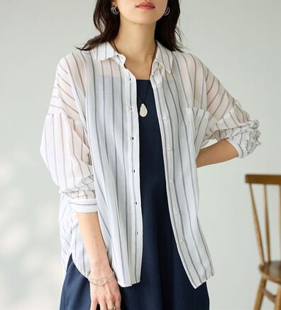 BELLUNA（ベルーナ）の「【接触冷感】透け感バックシャーリングシャツ（シャツ）」