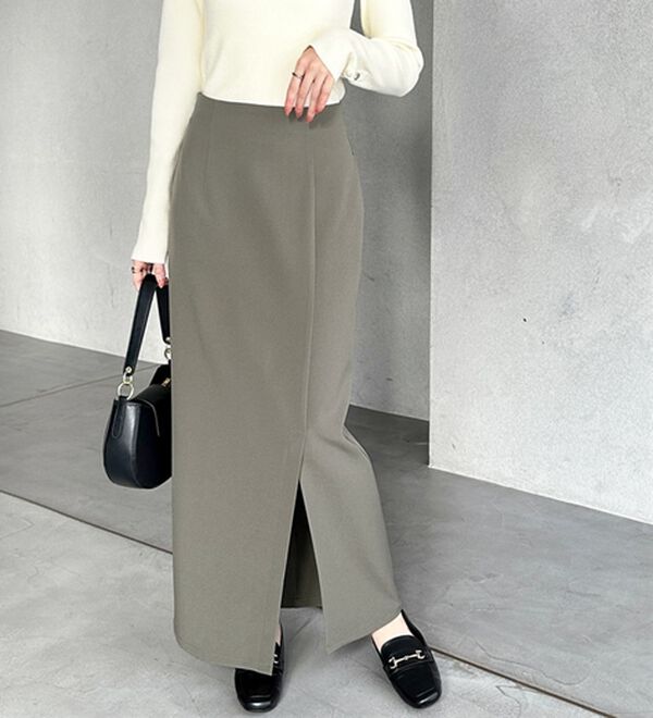 GeeRA（ジーラ）の「オンオフ着られる！スリットタイトスカート（ロングスカート）」｜チャコールグレー