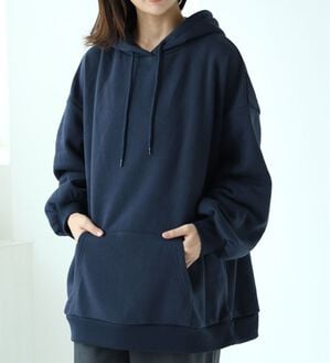 A HAPPY MARILYN（アハッピーマリリン）の「【大きいサイズ】【Ｌ～８Ｌ／選べるデザイン】【裏起毛】毛玉になりにくい！ゆったりトレーナー・パーカー【ハピぽか裏起毛】（パーカー）」｜ネイビー