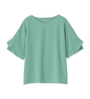 alotta（アロッタ）の「【４つの機能付】ひんやりフリル袖ブラウスＴシャツ（ブラウス）」｜ブルーグリーン