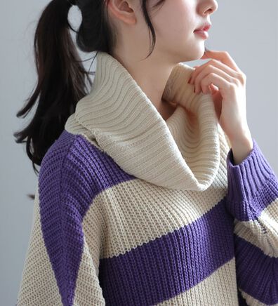 「【ＬＬ～４Ｌ】オフタートルワイドボーダーニットプルオーバー（ニット・セーター）」