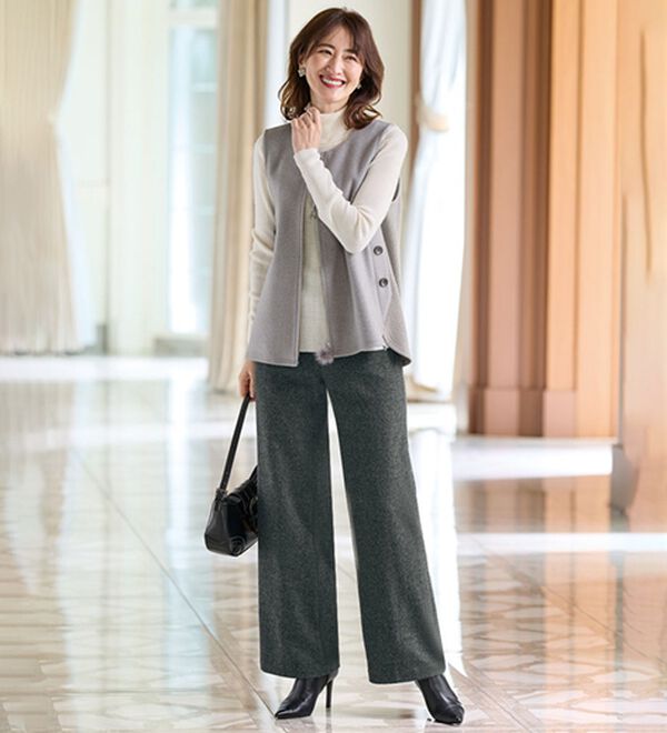 BELLUNA（ベルーナ）の「【尾州】日本製ウール混ワイドパンツ（フルレングスパンツ）」｜詳細画像