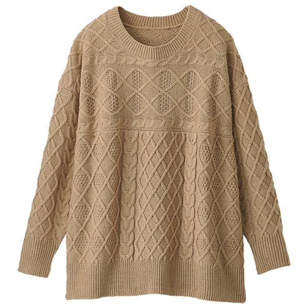 BELLUNA（ベルーナ）の「ゆったり着映える♪ケーブル柄編地変化セーター（ニット・セーター）」｜詳細画像