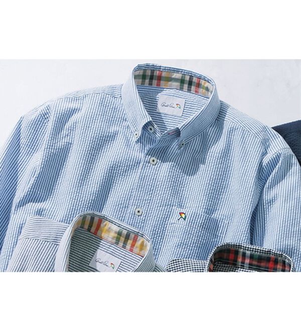 「＜アーノルド　パーマー＞シアサッカーデザインシャツ（長袖・７分袖）（メンズシャツ）」｜ブルーストライプ