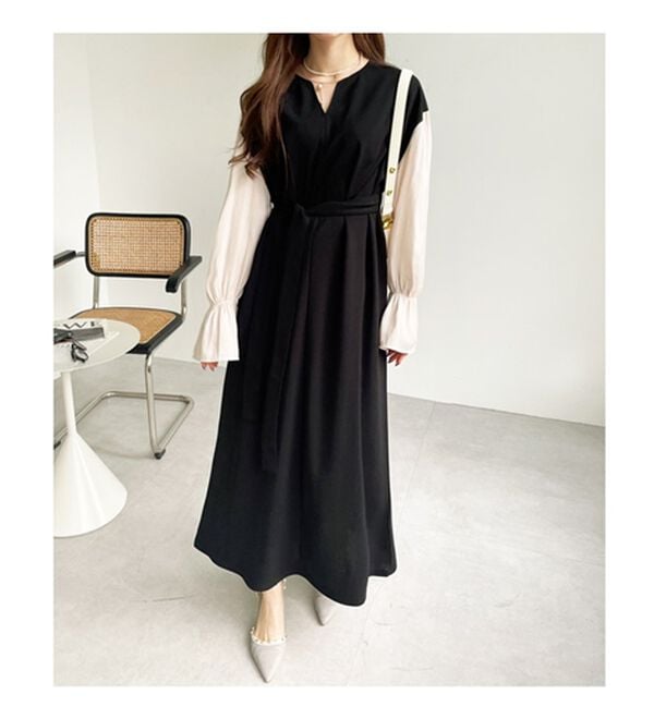 GeeRA（ジーラ）の「ブラウスレイヤード風ドッキングワンピース（カットソーワンピース）」｜詳細画像