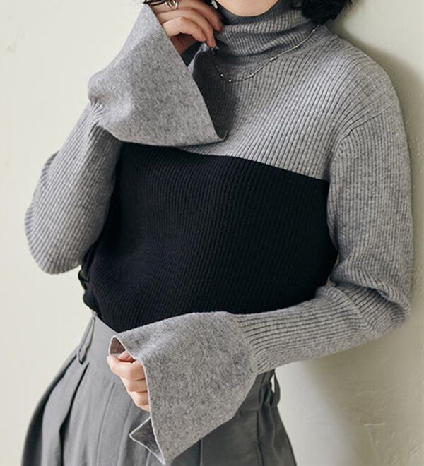 RANAN（ラナン）の「＜ムースタッチ＞洗える！バイカラータートルリブニット（ニット・セーター）」｜詳細画像