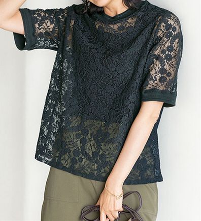 BELLUNA（ベルーナ）の「リブデザインレースプルオーバー（ブラウス）」