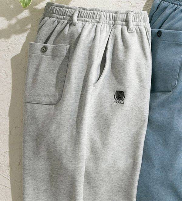 「＜カルビア＞肌側綿１００％鹿の子リラックスパンツ（メンズスラックス）」｜杢グレー