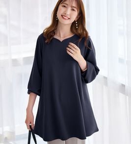 alotta（アロッタ）の「シワになりにくい！柔らかエンボス素材フレアーロングチュニックＴシャツ（チュニック）」