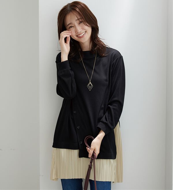 BELLUNA（ベルーナ）の「裾プリーツ切替ボタン使いチュニック（チュニック）」｜詳細画像