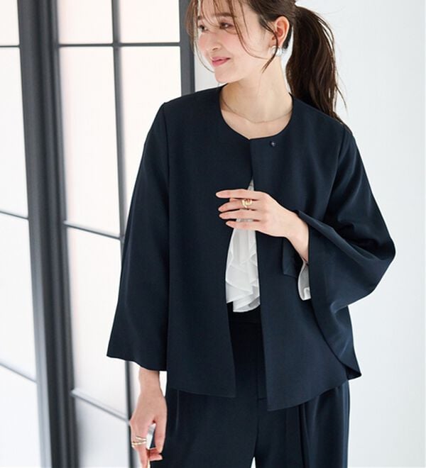 RANAN（ラナン）の「【２点セット】防しわ！洗える！ケープライクジャケットセットアップ（パンツスーツ）」｜詳細画像