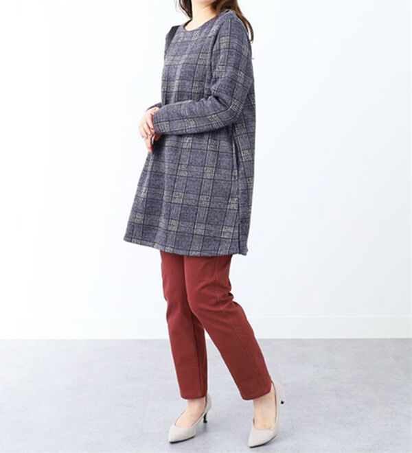 BELLUNA（ベルーナ）の「裏起毛素材チェック柄チュニック（チュニック）」｜詳細画像