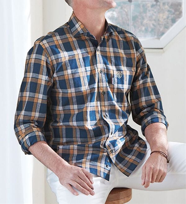 「＜ダンロップ・リファインド＞着心地快適ハイブリットリネンシャツ（メンズシャツ）」｜ネイビー