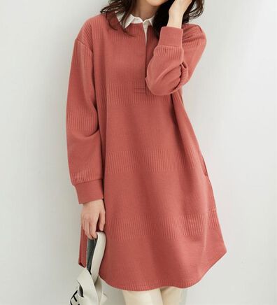 BELLUNA（ベルーナ）の「ボーダージャカード素材ラガーシャツワンピース（カットソーワンピース）」