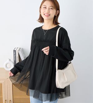 Viola e Viola（ヴィオラ エ ヴィオラ）の「１枚着映えチュール重ねダンボールトップス（カットソー）」｜ブラック