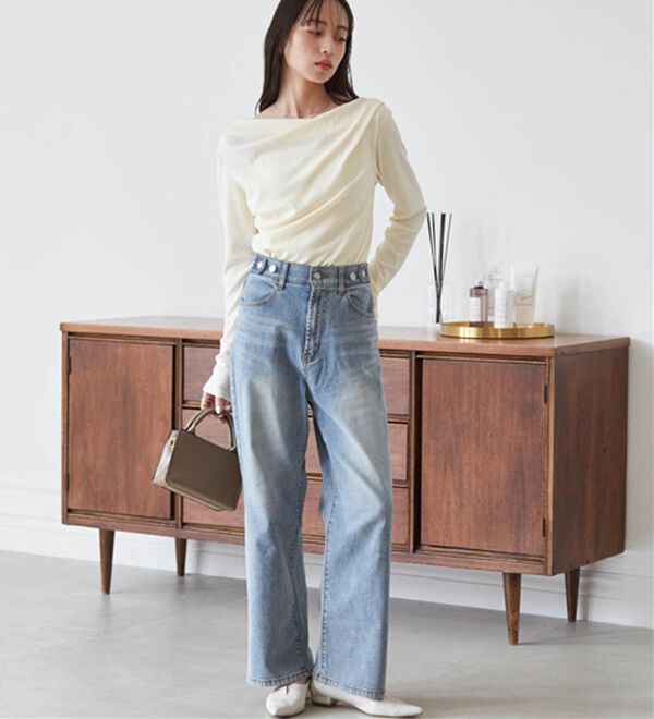 RANAN（ラナン）の「上品ドレープリブロングＴシャツ（カットソー）」｜詳細画像