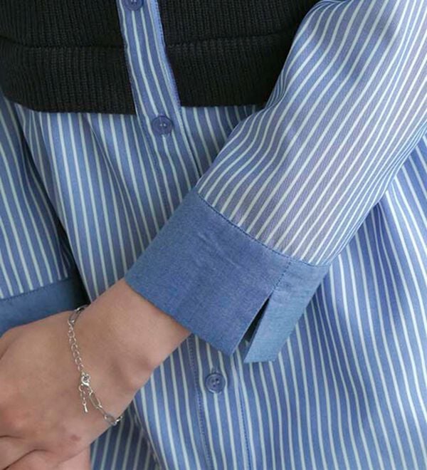 BELLUNA（ベルーナ）の「ストライプ&times;異素材切替シャツチュニック（チュニック）」｜詳細画像