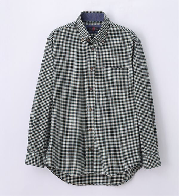 「着心地快適ストレッチネルシャツ（メンズシャツ）」｜グリーン&times;イエロー