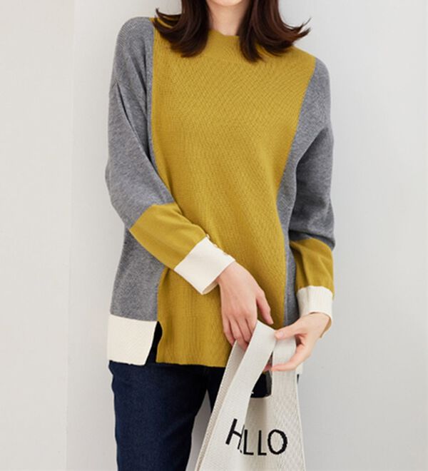 BELLUNA（ベルーナ）の「配色デザイン編地切替ニットプルオーバー（ニット・セーター）」｜詳細画像