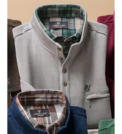 「＜コムルヴァン・オム＞着心地安心のダブル衿トレーナー（メンズトレーナー）」