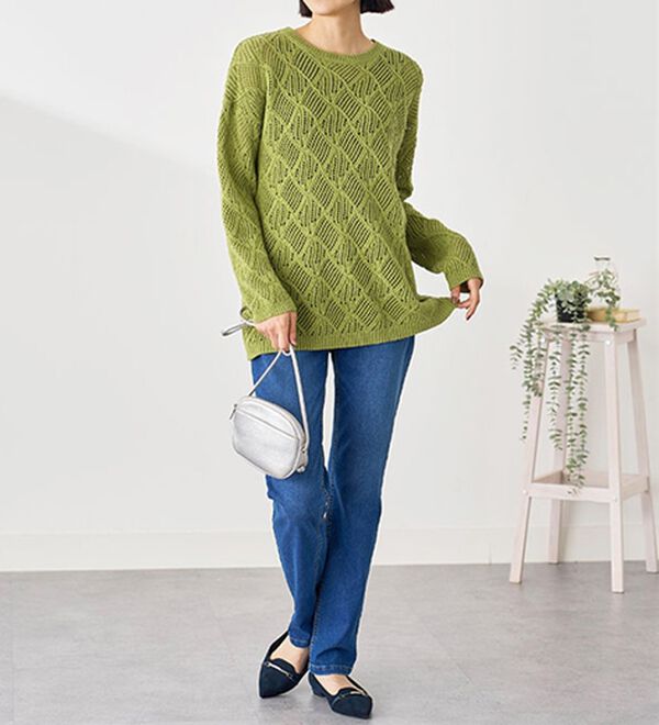 BELLUNA（ベルーナ）の「リーフ柄透かし編ニットチュニック（チュニック）」｜詳細画像