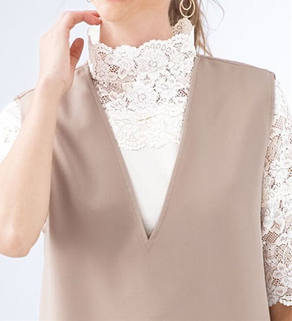 「【４色組】上品レースの汗取り付ハイネックインナー（肌着・インナーウェア）」｜詳細画像