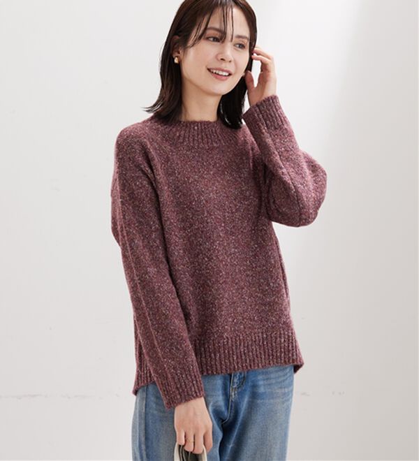 BELLUNA（ベルーナ）の「ミックス調ニットプルオーバー（ニット・セーター）」｜ボルドー