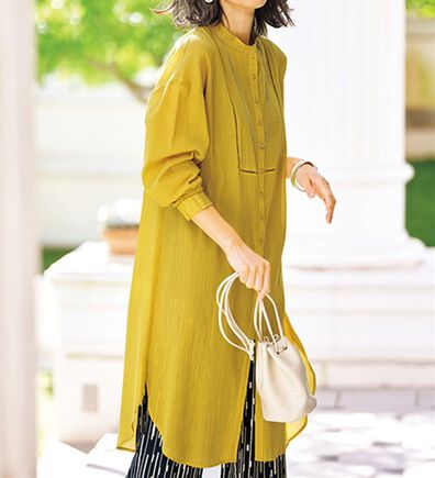 BELLUNA（ベルーナ）の「はしごレース切替楊柳素材ロング丈シャツ（シャツ）」