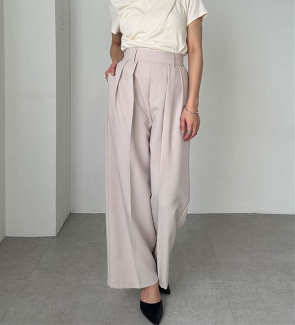 RANAN（ラナン）の「【選べる股下】きれい見え２タックワイドスラックス（ワイドパンツ・ガウチョ）」｜詳細画像