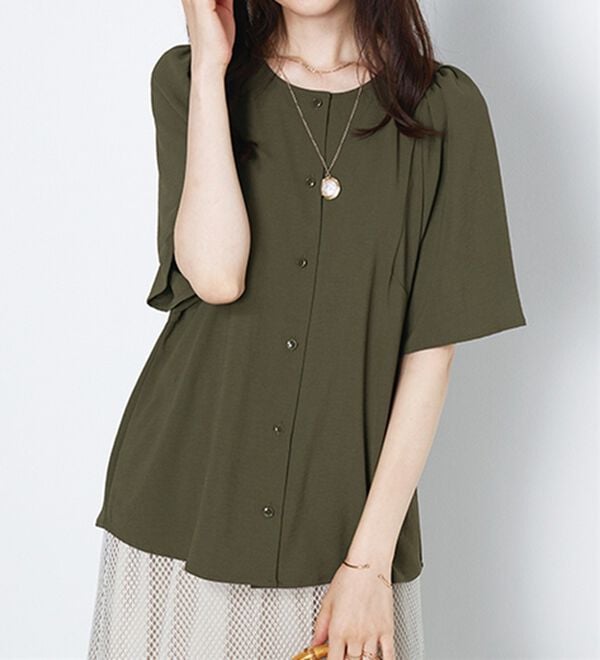 BELLUNA（ベルーナ）の「お手入れ楽々！ビンテージ素材ブラウス（ブラウス）」｜詳細画像