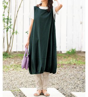 BELLUNA（ベルーナ）の「綿１００％ポケット付コクーンワンピース（その他ワンピース）」｜グリーン系チェック