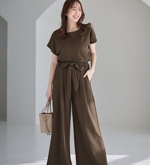 alotta（アロッタ）の「【２点セット】ひんやり涼しいこなれセットアップ（セットアップ）」｜モカブラウン