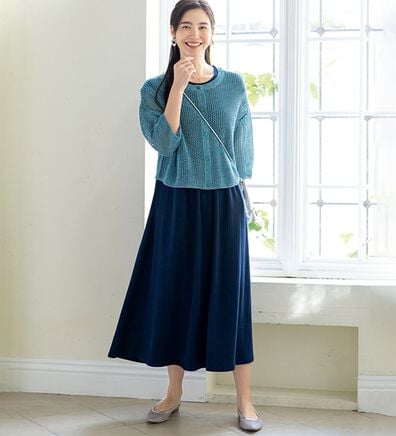 ルフラン（ルフラン）の「爽やか！メッシュニット＆ロングワンピース（アンサンブル）」