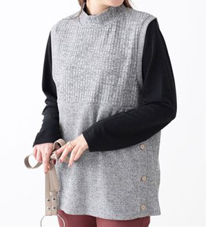 BELLUNA（ベルーナ）の「杢調テレコ素材裾ボタンアンサンブル（アンサンブル）」｜杢グレー&times;黒