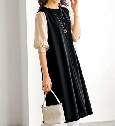 BELLUNA（ベルーナ）の「袖切替デザインシャーリングワンピース（その他ワンピース）」