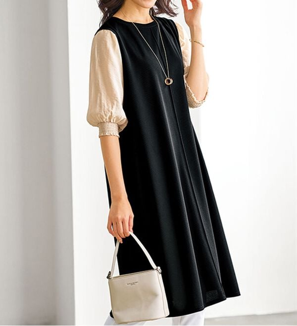 BELLUNA（ベルーナ）の「袖切替デザインシャーリングワンピース（その他ワンピース）」｜詳細画像