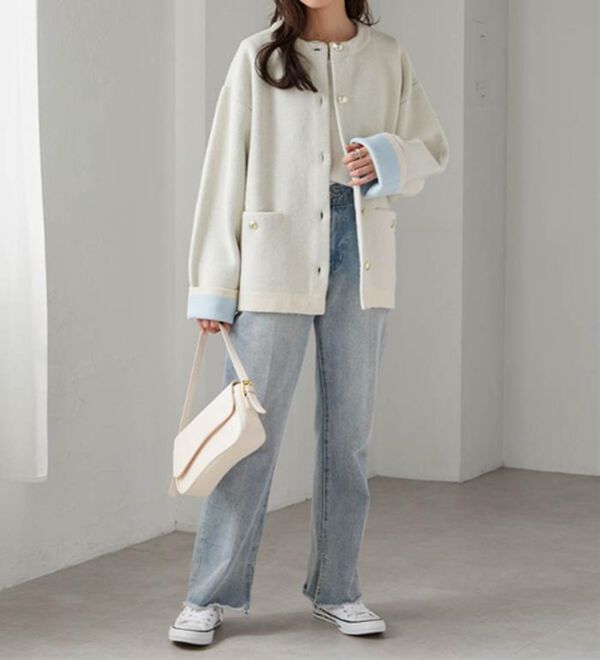 RANAN（ラナン）の「裏配色ゴールド調ボタンニットコーディガン（ニットカーディガン）」｜詳細画像