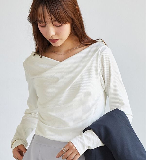 RANAN（ラナン）の「【新色追加】上品ドレープリブロングＴシャツ（カットソー）」｜詳細画像