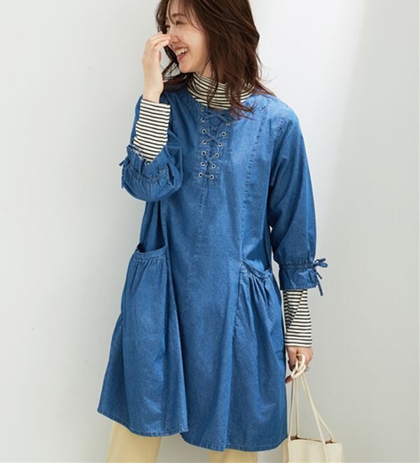 BELLUNA（ベルーナ）の「胸元レースアップデニムワンピース（その他ワンピース）」｜詳細画像