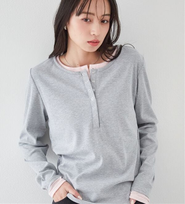 RANAN（ラナン）の「レイヤードヘンリーネックリブTシャツ（カットソー）」｜グレー系