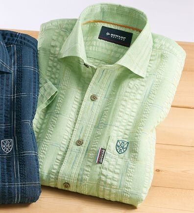 「＜ダンロップ・リファインド＞こだわりの絣（かすり）チェック涼感シャツ（メンズシャツ）」