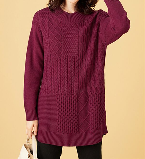 BELLUNA（ベルーナ）の「パッチワーク調ケーブルニットチュニック（チュニック）」｜詳細画像