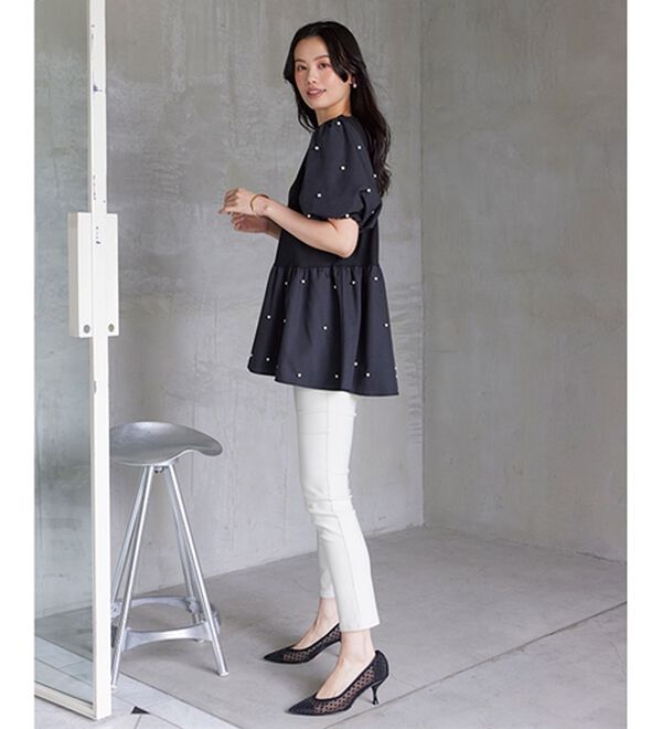 RANAN（ラナン）の「ひんやり！パール調ビーズ使いボリューム袖プルオーバー（カットソー）」｜詳細画像