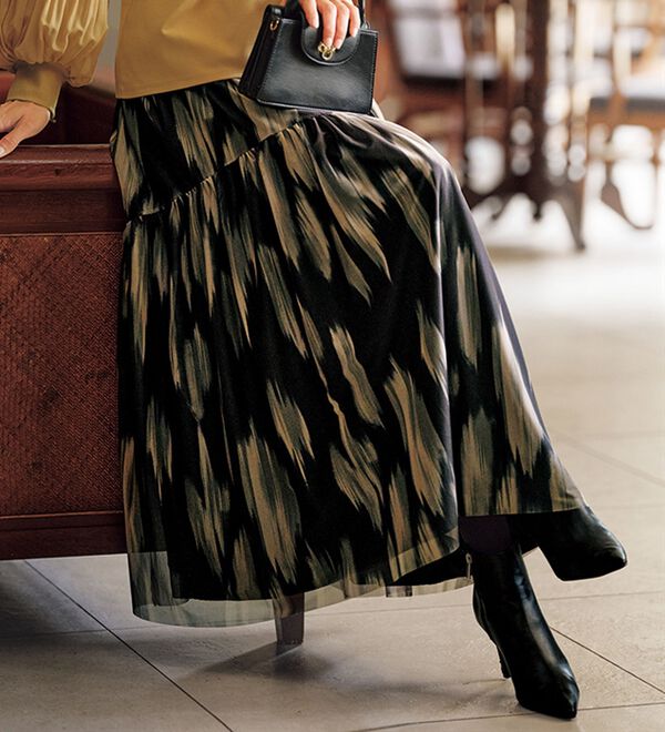 BELLUNA（ベルーナ）の「２倍の着こなし！チュールプリントスカート（ロングスカート）」｜詳細画像
