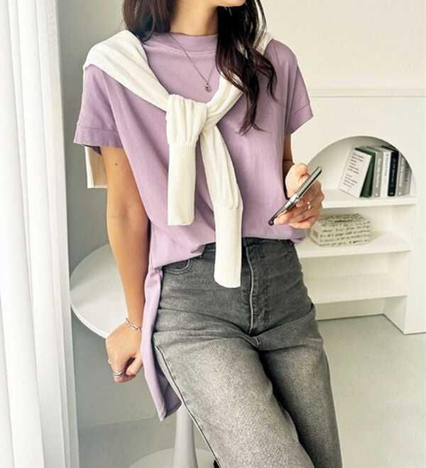 GeeRA（ジーラ）の「綿１００％フレンチスリーブチュニックＴシャツ（カットソー）」｜詳細画像