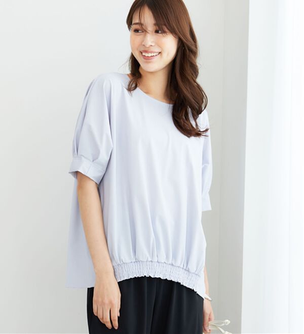 BELLUNA（ベルーナ）の「ヒンヤリ爽快！裾ギャザープルオーバー（カットソー）」｜サックス
