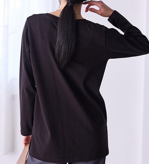 RANAN（ラナン）の「＜ＢＣ＞綿１００％&times;吸湿発熱！あったか裾スリットロングプルオーバー（カットソー）」｜詳細画像