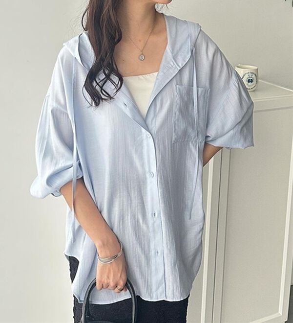 GeeRA（ジーラ）の「羽織にも◎フード付きオーバーサイズシャツ（シャツ）」｜詳細画像