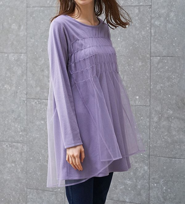 RANAN（ラナン）の「ふんわりあったか素材チュール重ねチュニック（チュニック）」｜ライトパープル