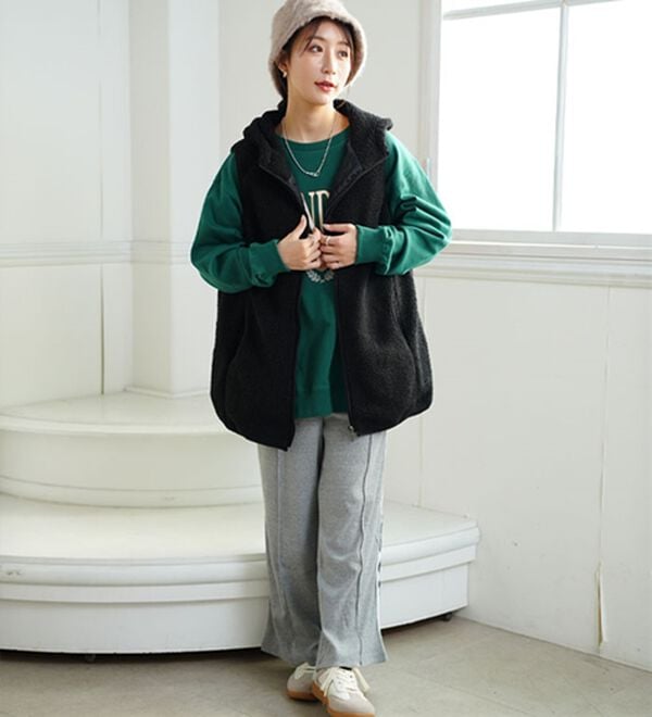 A HAPPY MARILYN（アハッピーマリリン）の「【Ｌ～８Ｌ】大きいサイズの企画者が作りました！ほんのりＡラインでお腹周りゆったりボアベスト（ベスト）」｜詳細画像